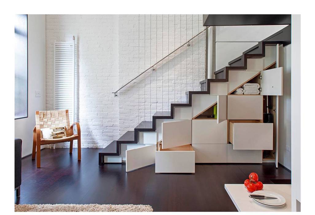 Manhattan Micro-Loft, Specht Architects Specht Architects Modern corridor, hallway & stairs