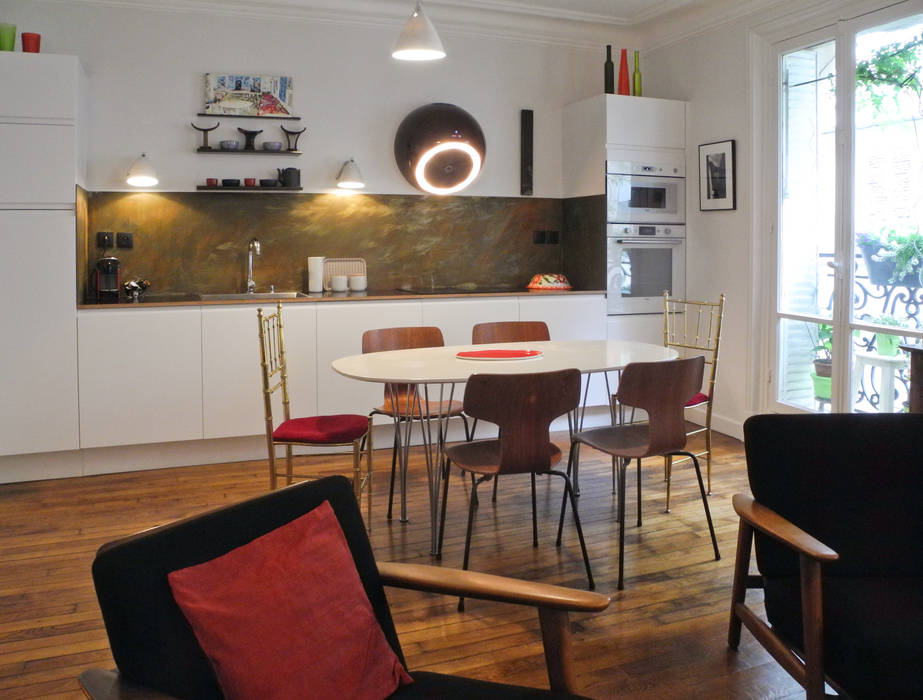 Cusine ouverte sur Salon Sara Camus Bouanha Architecture Interieure Salle à manger moderne