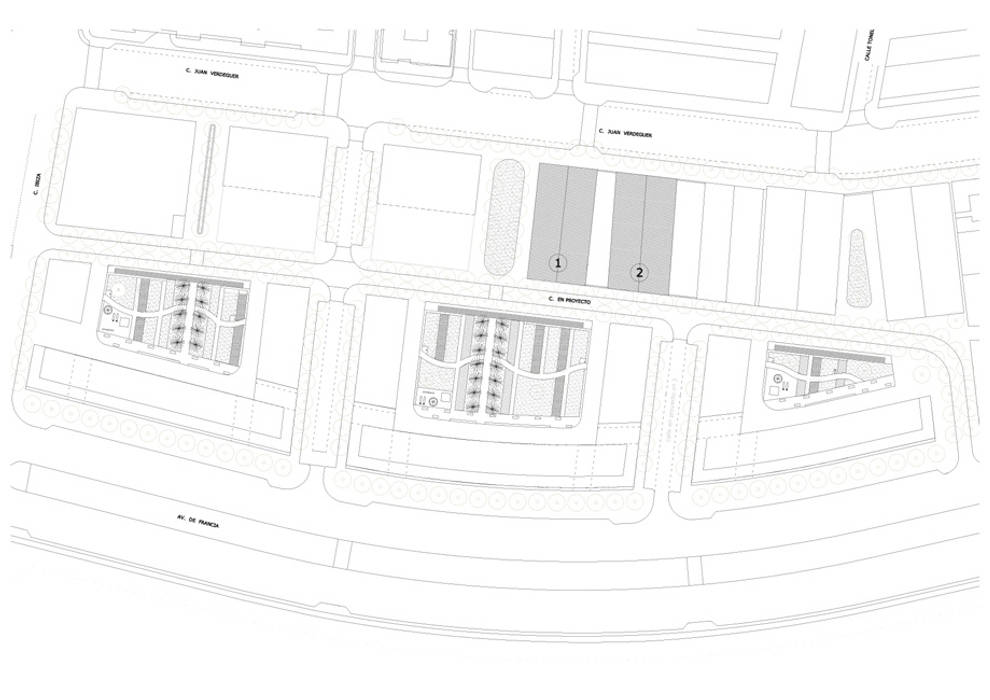 Plano de emplazamiento de los edificios rehabilitados Gomez-Ferrer arquitectos rehabilitación, edificio cultural