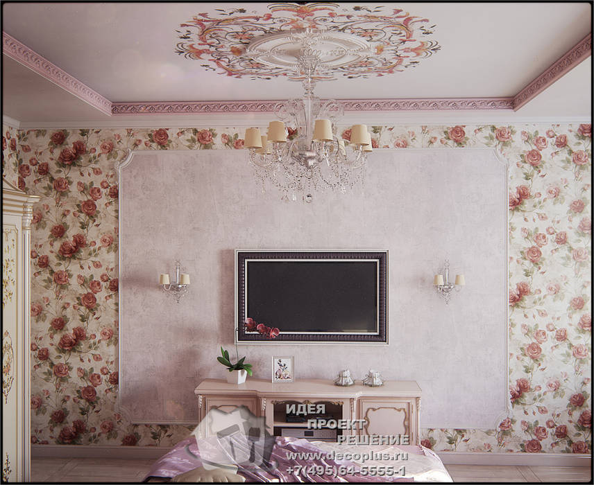 Обои с розами в интерьере спальни Бюро домашних интерьеров Спальня в стиле модерн