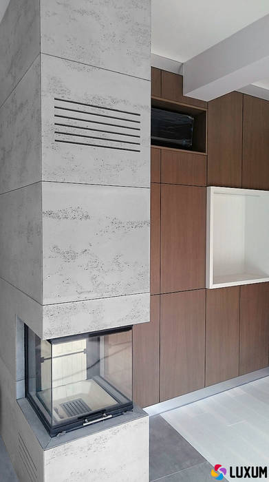 Architectural concrete fireplace Luxum Salon moderne