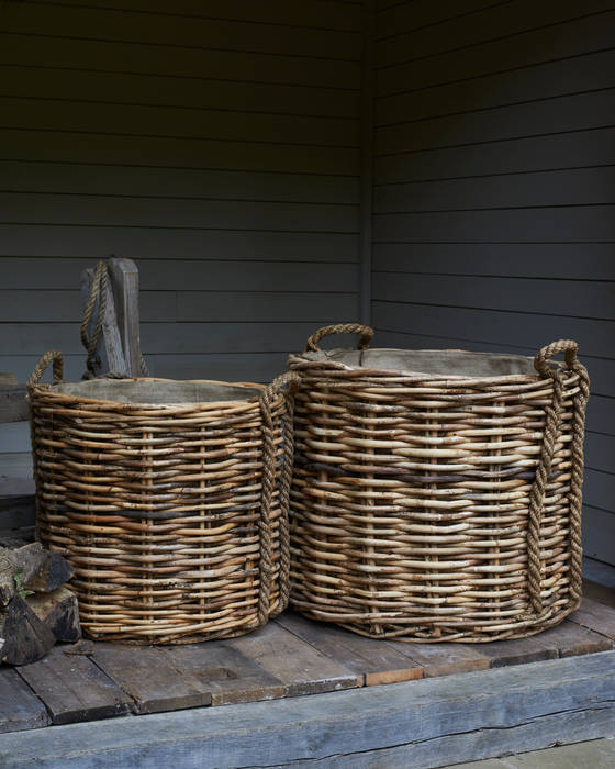 Very large rattan log baskets - rope handles brush64 Kırsal Oturma Odası Şömine & Aksesuarları