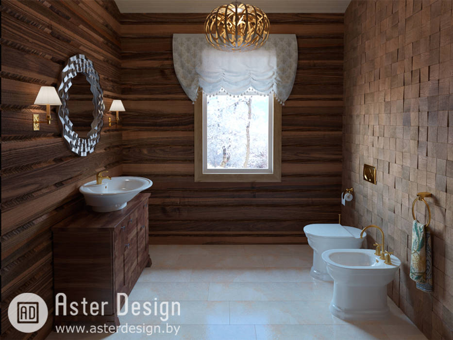Для гостей ASTER DECO Ванная в классическом стиле деревянный дом,освещение ванной,пол в ванной комнате