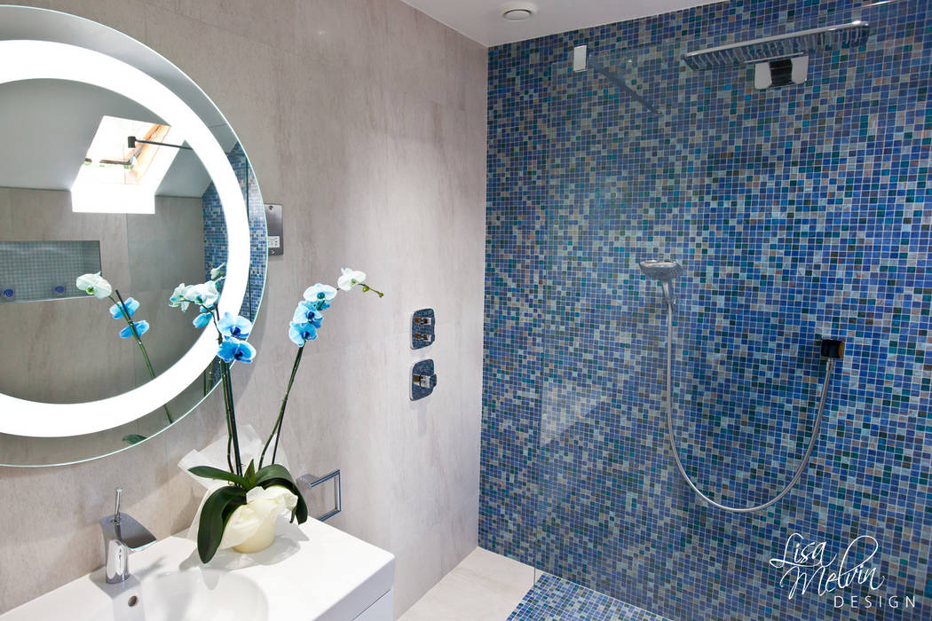 Shower & Mosaic Wall Lisa Melvin Design Modern bathroom