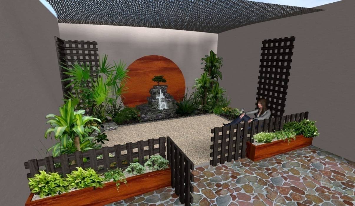 el mismo jardín - versión con cerca completa Zen Ambient Jardines rústicos