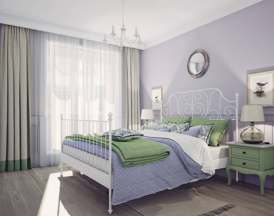Двухкомнатная квартира в стиле Прованс, дизайн проект, Анна Теклюк Анна Теклюк オリジナルスタイルの 寝室
