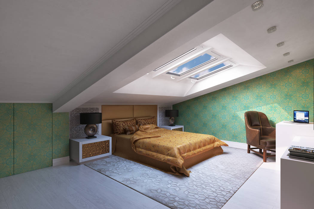 Квартира с мансардой, Александра Кудрявцева Александра Кудрявцева Спальня в стиле минимализм