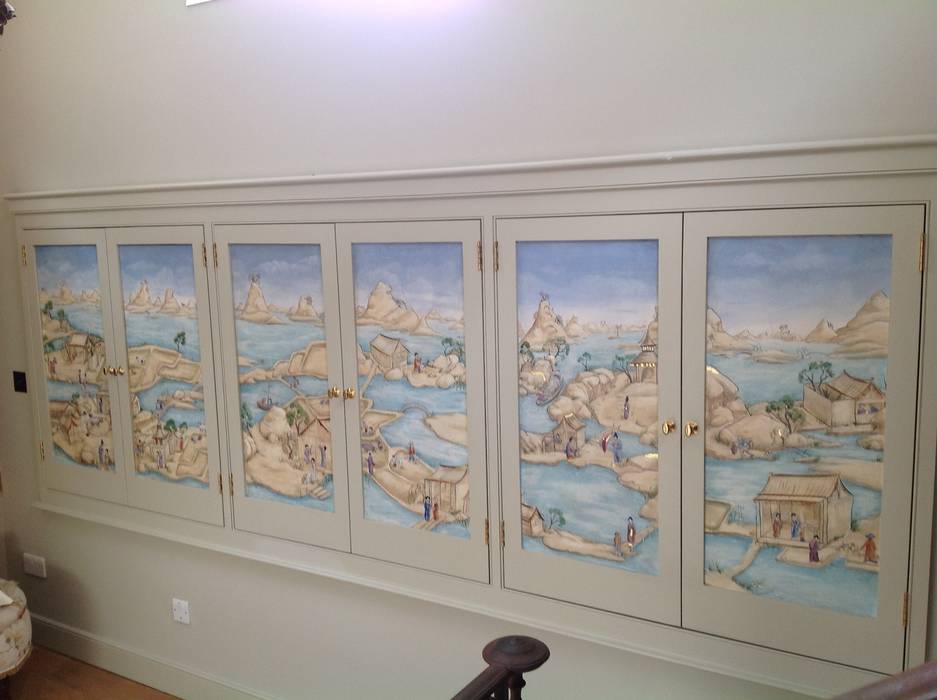 Hand Painted Panels integrated cupboard doors Eades Bespoke Asyatik Koridor, Hol & Merdivenler