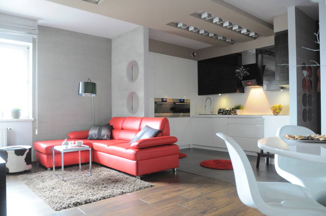 Małe mieszkanie z czerwonymi akcentami, Perfect Home Perfect Home Modern Living Room