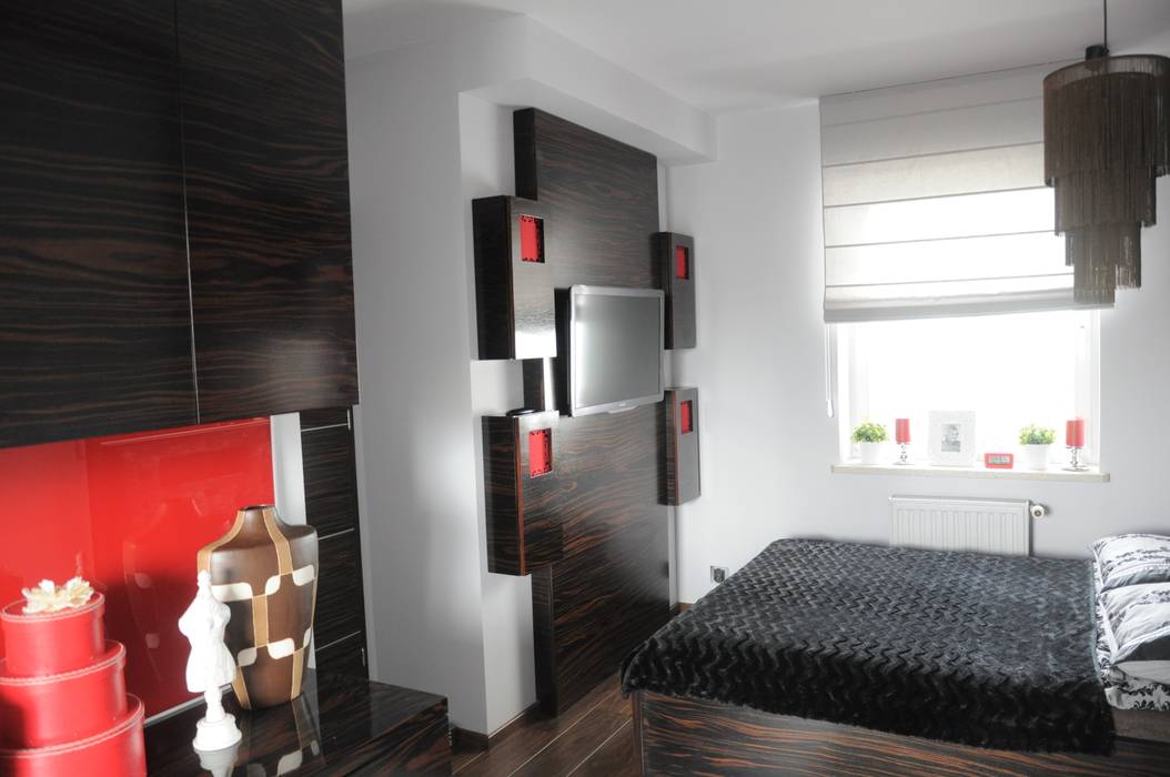 Małe mieszkanie z czerwonymi akcentami, Perfect Home Perfect Home Nowoczesna sypialnia