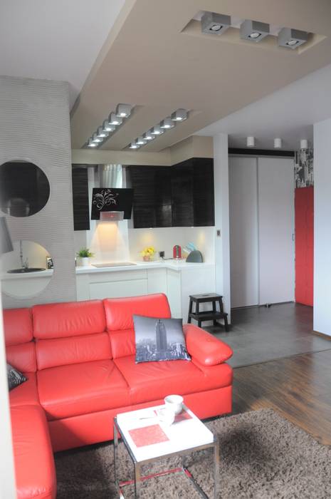 Małe mieszkanie z czerwonymi akcentami, Perfect Home Perfect Home Nowoczesny korytarz, przedpokój i schody