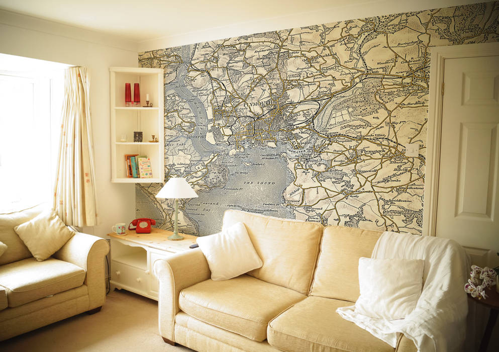 Custom Vintage Map Wallpaper, Love Maps On Ltd. Love Maps On Ltd. Classic style walls & floors Wallpaper