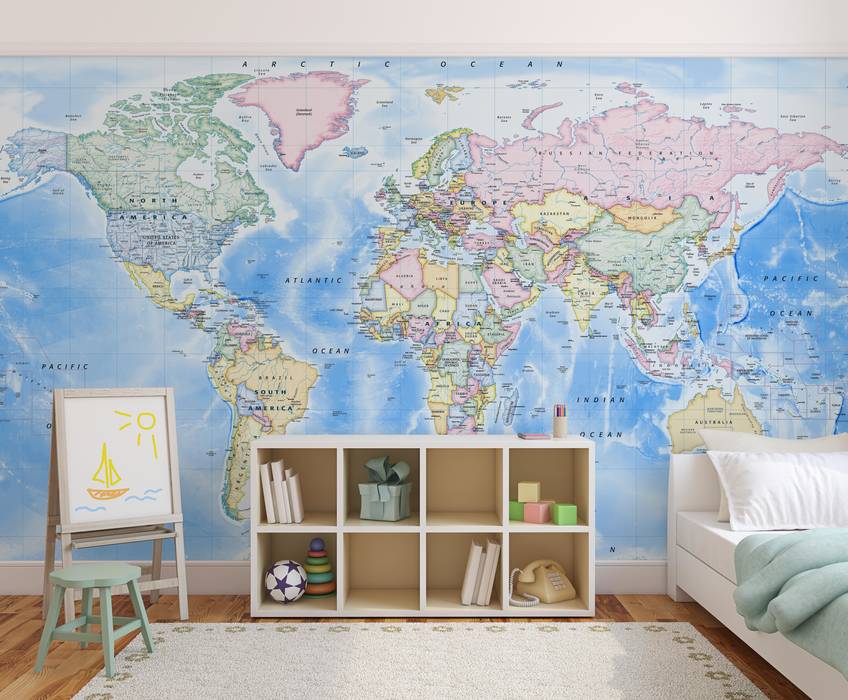 World Map Wallpaper Love Maps On Ltd. Dormitorios infantiles de estilo moderno Accesorios y decoración