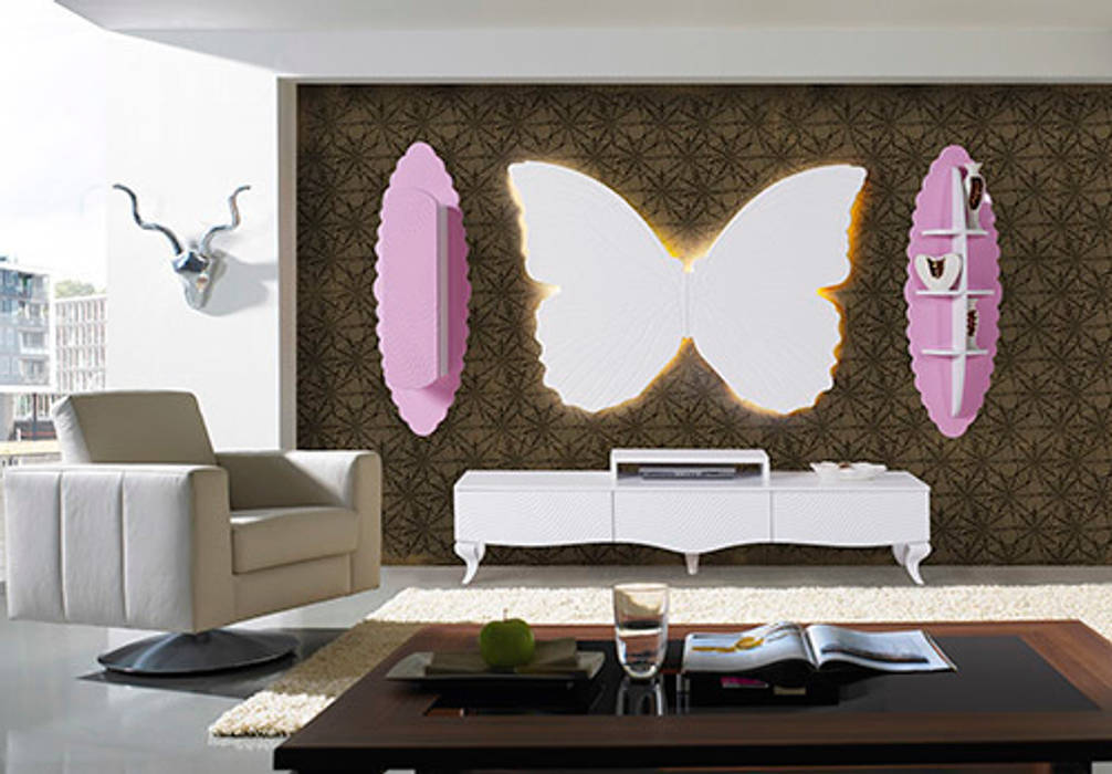 Kelebek Tv Pembe Füme Mobilya Modern Oturma Odası TV Dolabı & Mobilyaları