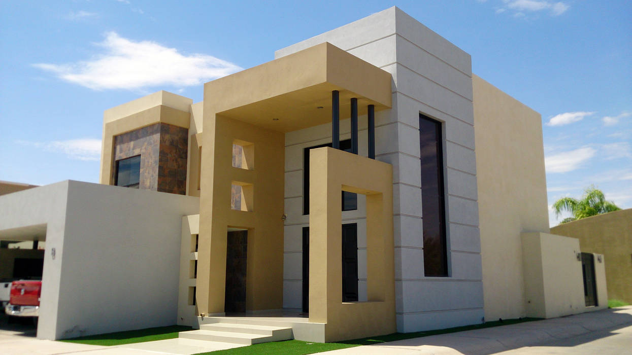 Vista Fachada principal y acceso Acrópolis Arquitectura Casas de estilo minimalista