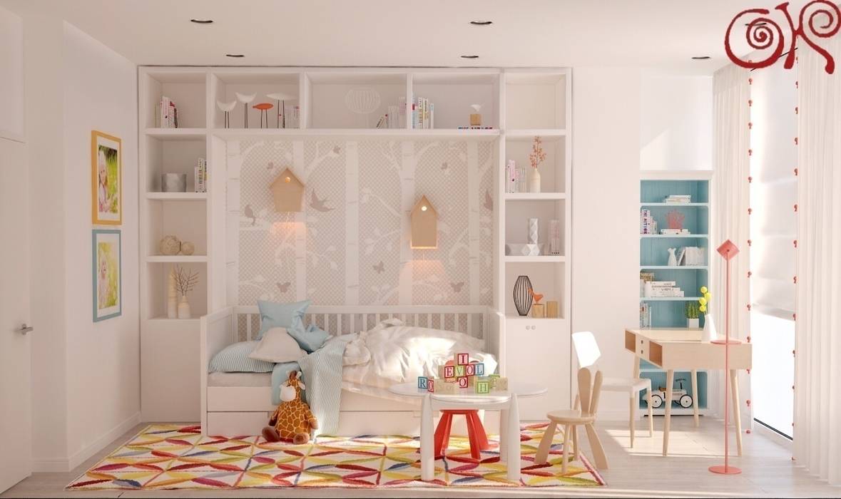 В дизайне современной детской комнаты на фоне светлых оттенков используются яркие акценты Дизайн студия Ольги Кондратовой Детская комнатa в классическом стиле