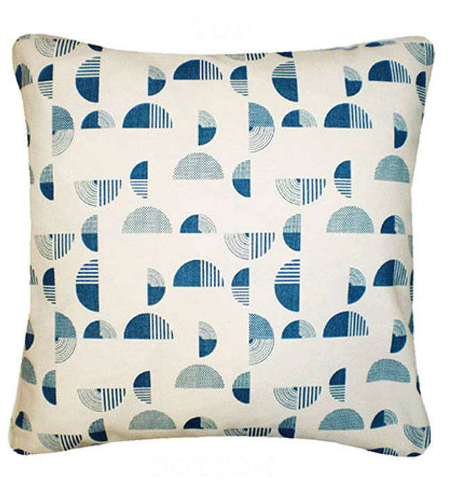 Small Arc Printed 100% Organic Cotton Cushion 45x45 cm - Blue Nitin Goyal London Modern Bedroom Textiles