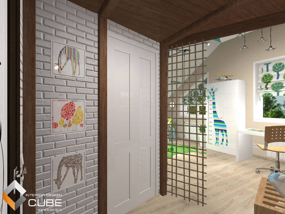 Дизайн детской комнаты для мальчика в мансардном этаже частного дома, Лаборатория дизайна "КУБ" Лаборатория дизайна 'КУБ' Детская комнатa в тропическом стиле