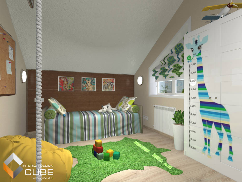Дизайн детской комнаты для мальчика в мансардном этаже частного дома, Лаборатория дизайна "КУБ" Лаборатория дизайна 'КУБ' غرفة الاطفال