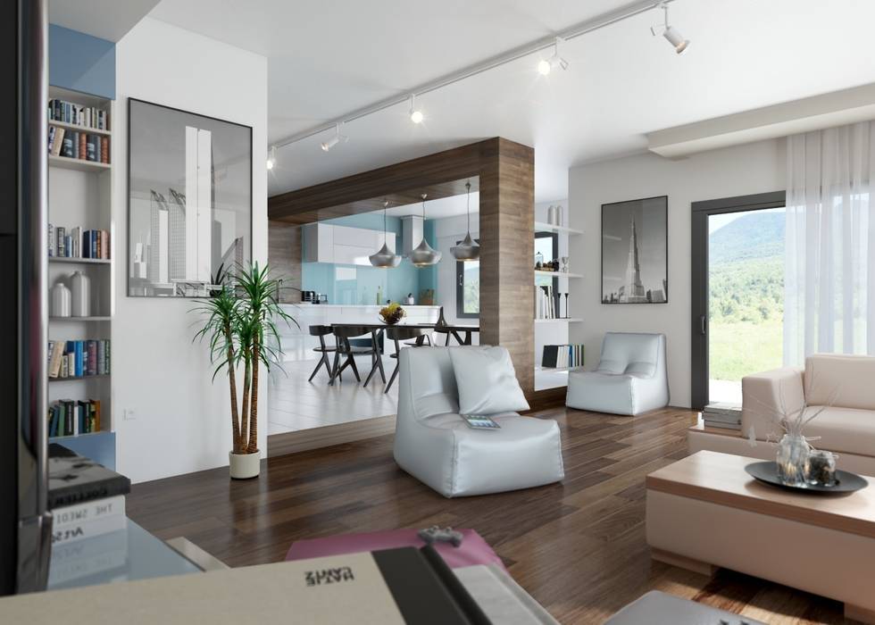 Living Room View ROAS ARCHITECTURE 3D DESIGN AGENCY Modern Oturma Odası