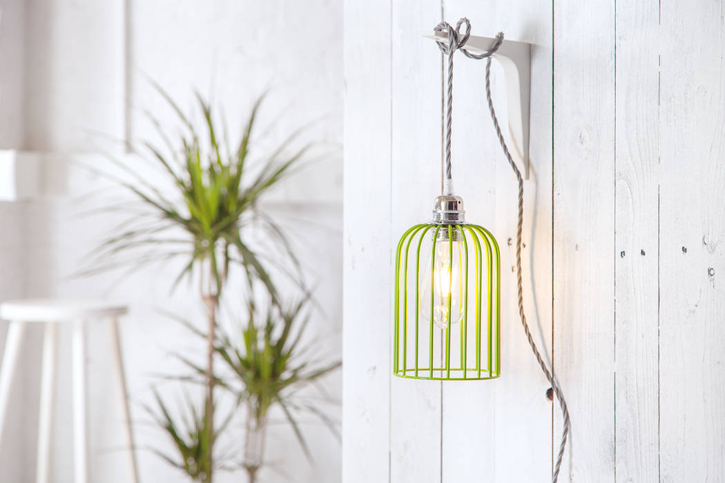 Edison Cage Pendant Light Shade - Green NuCasa Eclectische woonkamers Verlichting