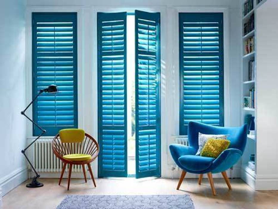 volets intérieurs orme laqué bleu Decoshutters