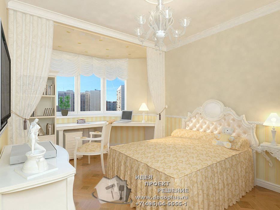 Дизайн светлой спальни для девочки Бюро домашних интерьеров Спальня в классическом стиле