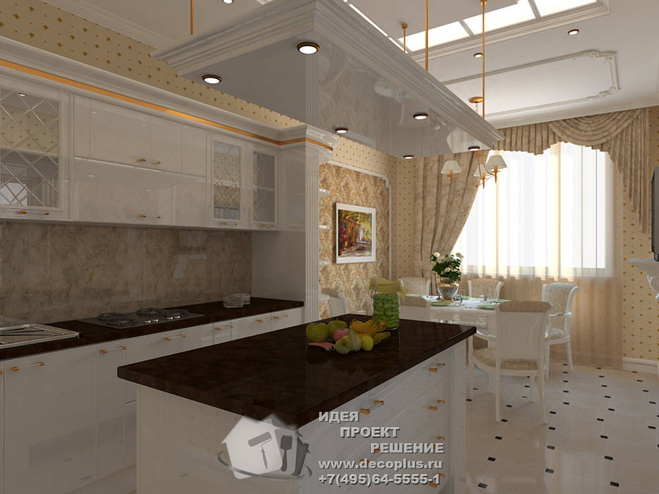 Бежевый и белый в интерьере кухни Бюро домашних интерьеров Кухня в классическом стиле