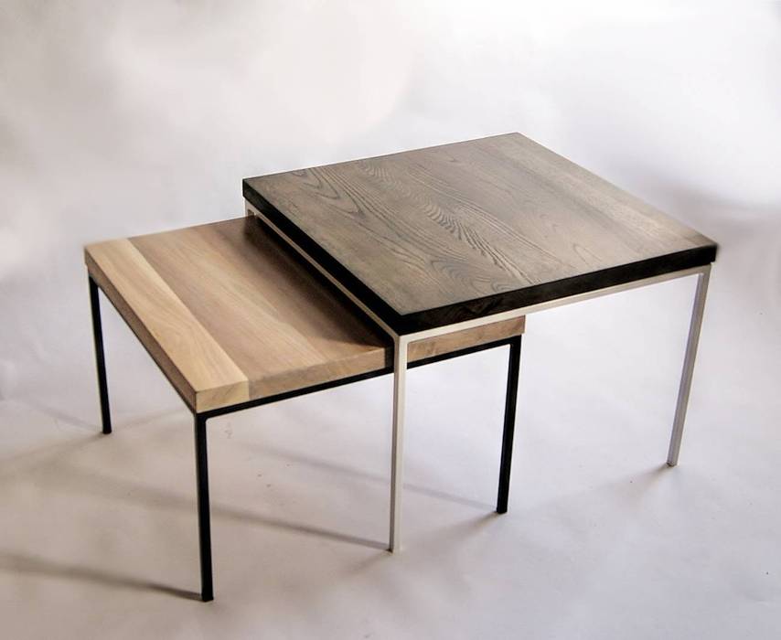 Oak and steel modernist coffee table set „GAMBIT” NordLoft - Industrial Design Minimalist Oturma Odası Kenar Masa & Tablaları