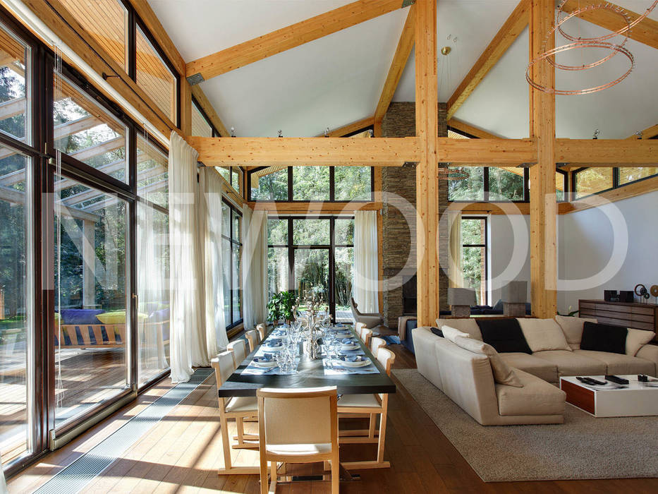 Дом "Woodlark" - комбинированные конструкции NEWOOD - Современные деревянные дома Столовая комната в стиле кантри