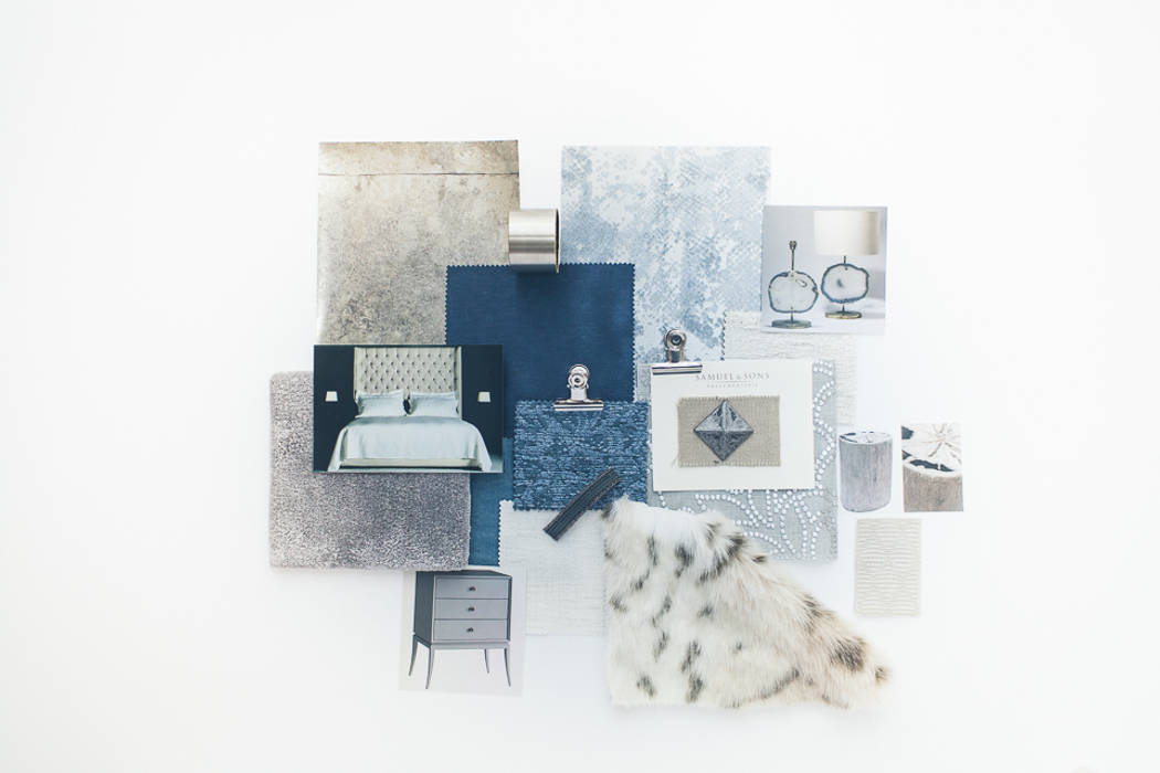 Sample Board - Luxurious Blue Bedroom Lauren Gilberthorpe Interiors