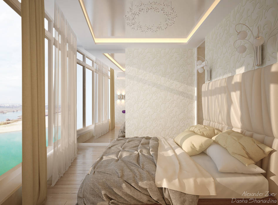 Дизайн спальни в современном стиле в ЖК "Новый город" (Краснодар), Студия интерьерного дизайна happy.design Студия интерьерного дизайна happy.design Modern Bedroom