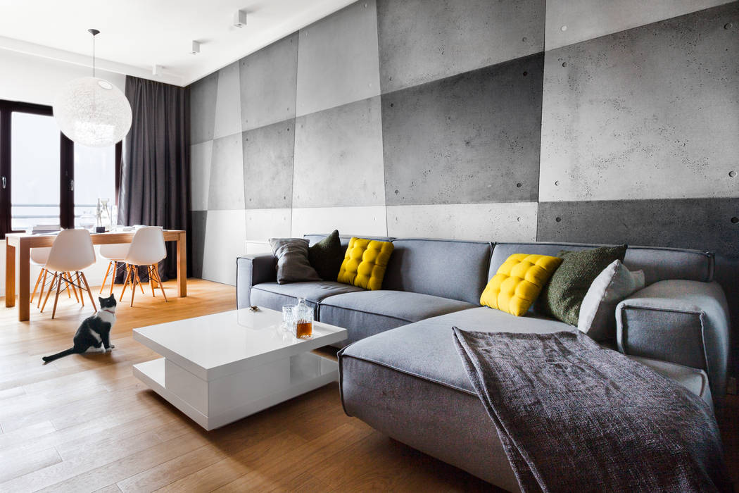 Płyty betonowe apartament Warszawa Muranów, Contractors Contractors モダンデザインの リビング コンクリート