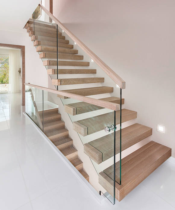 ST920 Nowoczesne schody wspornikowe dębowe / ST920 Modern Floating Oak Stairs, Trąbczyński Trąbczyński Pasillos, vestíbulos y escaleras de estilo minimalista