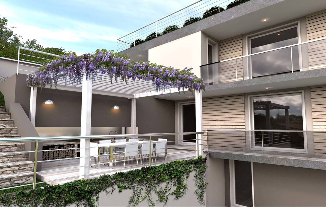 Restyling villa residenziale lago di garda , ARTREADY ARTREADY Modern Balkon, Veranda & Teras