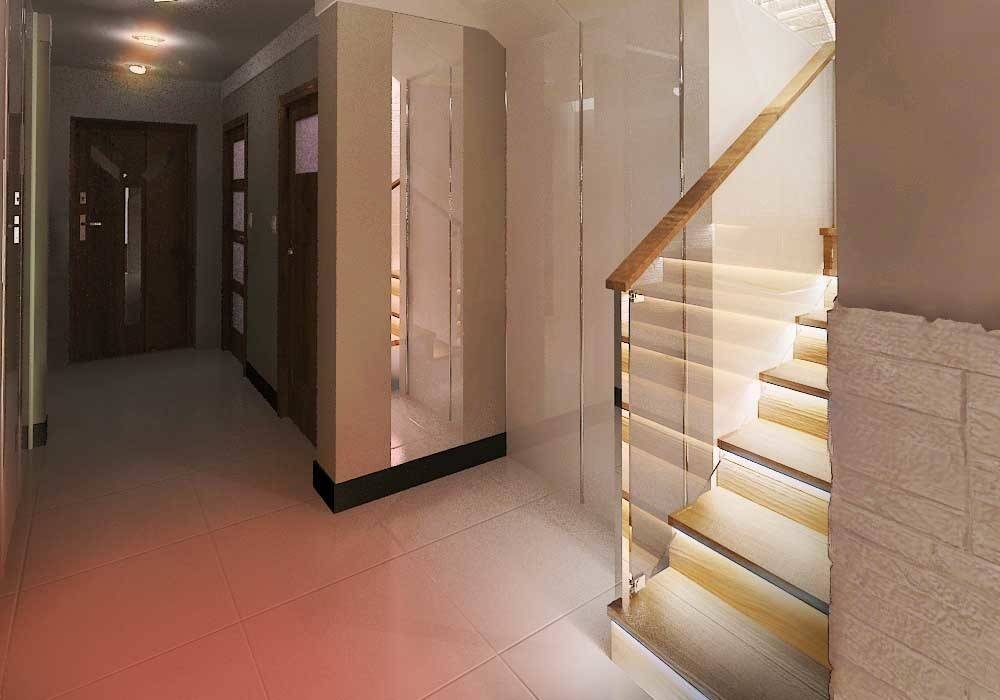 Nowoczesny dom jednorodzinny D2 Studio Nowoczesny korytarz, przedpokój i schody