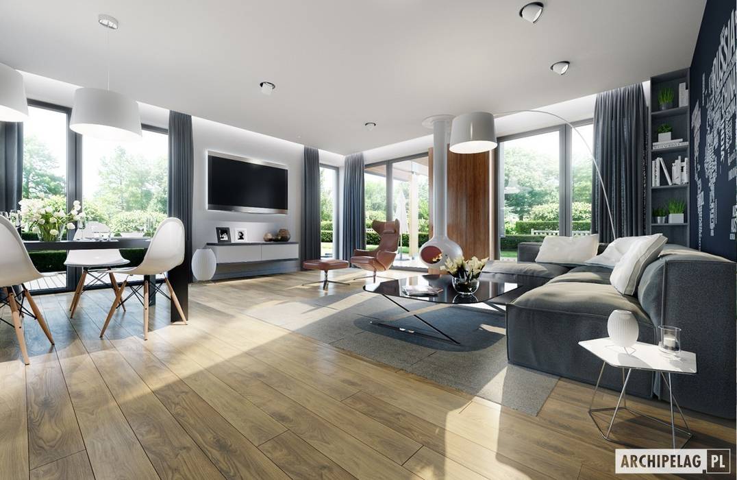 Projekt domu Simon G2 , Pracownia Projektowa ARCHIPELAG Pracownia Projektowa ARCHIPELAG Modern living room