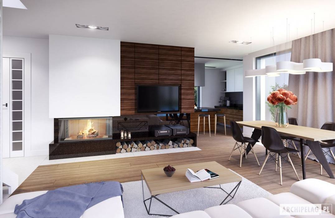 Projekt domu Olaf G2 ENERGO PLUS , Pracownia Projektowa ARCHIPELAG Pracownia Projektowa ARCHIPELAG Salas de estar modernas
