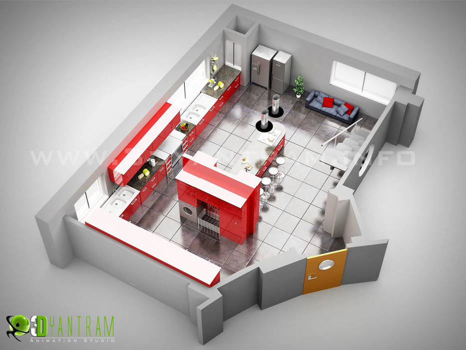 3D Kitchen Floor Plan Yantram Animation Studio Corporation