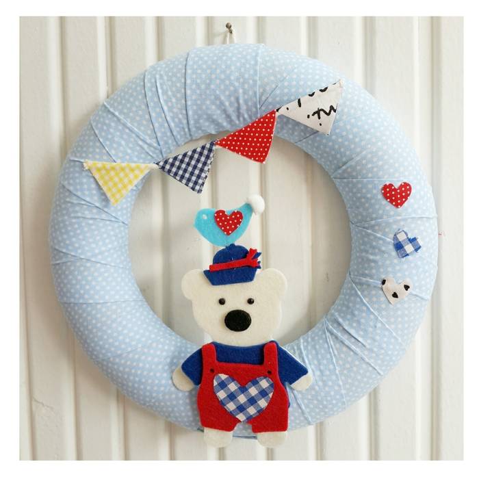 Cute Sailor Bear, Bird and Banner, Polka Dots Baby Blues For Baby Boy Door Wreath Sesiber Modern Çocuk Odası Aksesuarlar & Dekorasyon