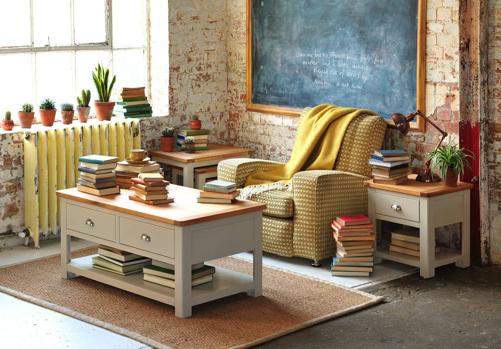 Lundy Stone Grey 2 Drawer Coffee Table The Cotswold Company Living room Side tables & trays