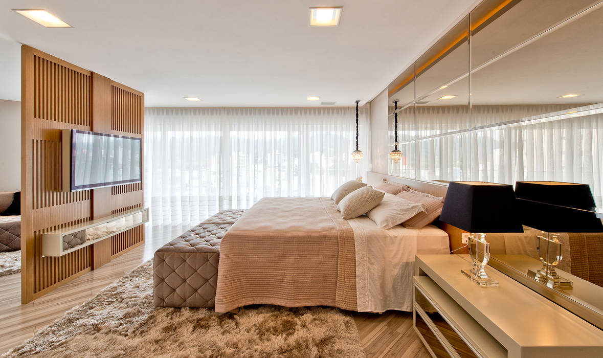 Cobertura de luxo, Espaço do Traço arquitetura Espaço do Traço arquitetura モダンスタイルの寝室