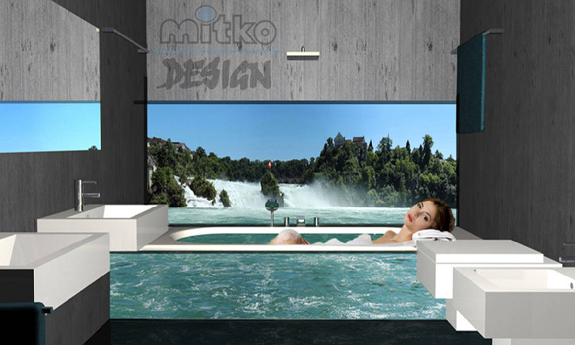 Baden sie mitten im rheinfall – glasbild im badezimmer ...