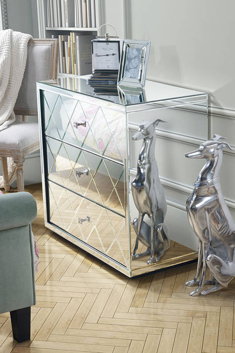 Knightsbridge Mirrored Low Chest with 3 Drawers and Plinth My Furniture Klasyczna garderoba Szafy i komody