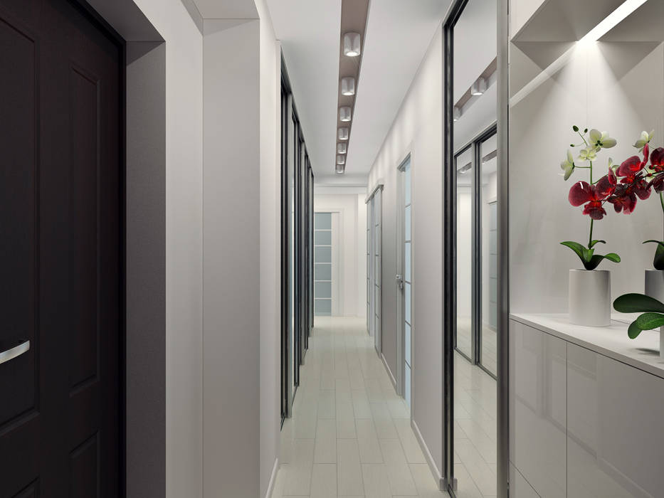 Квартира для современной пары, Оксана Мухина Оксана Мухина Minimalist corridor, hallway & stairs