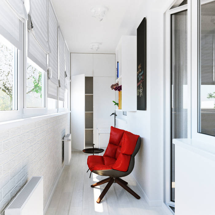 Квартира для современной пары, Оксана Мухина Оксана Мухина Minimalist balcony, veranda & terrace