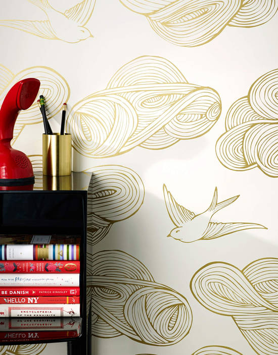 Daydream Wallpaper - Gold Monument Interiors Eklektyczne ściany i podłogi Papier Tapety