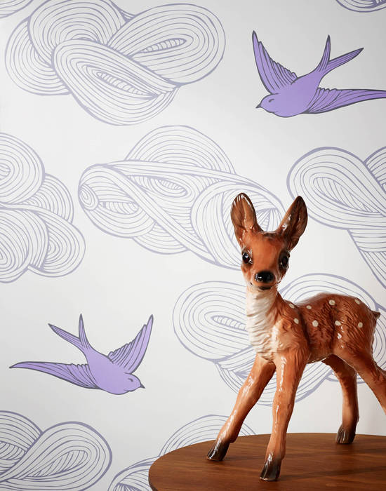 Daydream Wallpaper - Lilac Monument Interiors Eklektyczne ściany i podłogi Papier Tapety