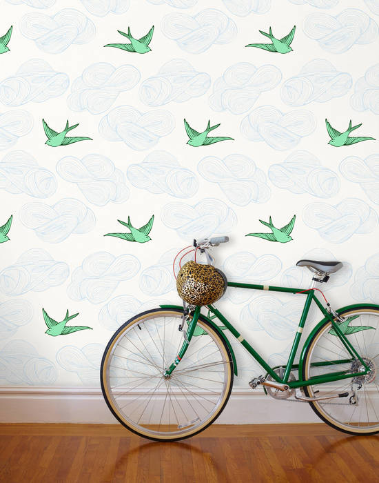 Daydream Wallpaper - Green Monument Interiors Eclectic style walls & floors Paper Wallpaper