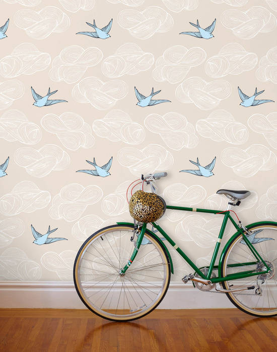 Daydream Wallpaper - Cream Monument Interiors Eclectic style walls & floors Paper Wallpaper